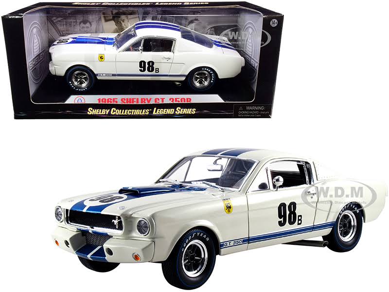 1965 Ford Mustang Shelby GT350R #98B Terlingua Racing Team White with Blue Stripes 1/18 Diecast Model Car by Shelby Collectibles