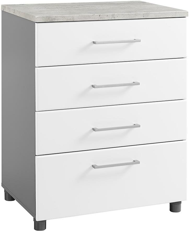 SystemBuild 7472403COM Latitude 4 Door Base Cabinet 4 Drawer, White