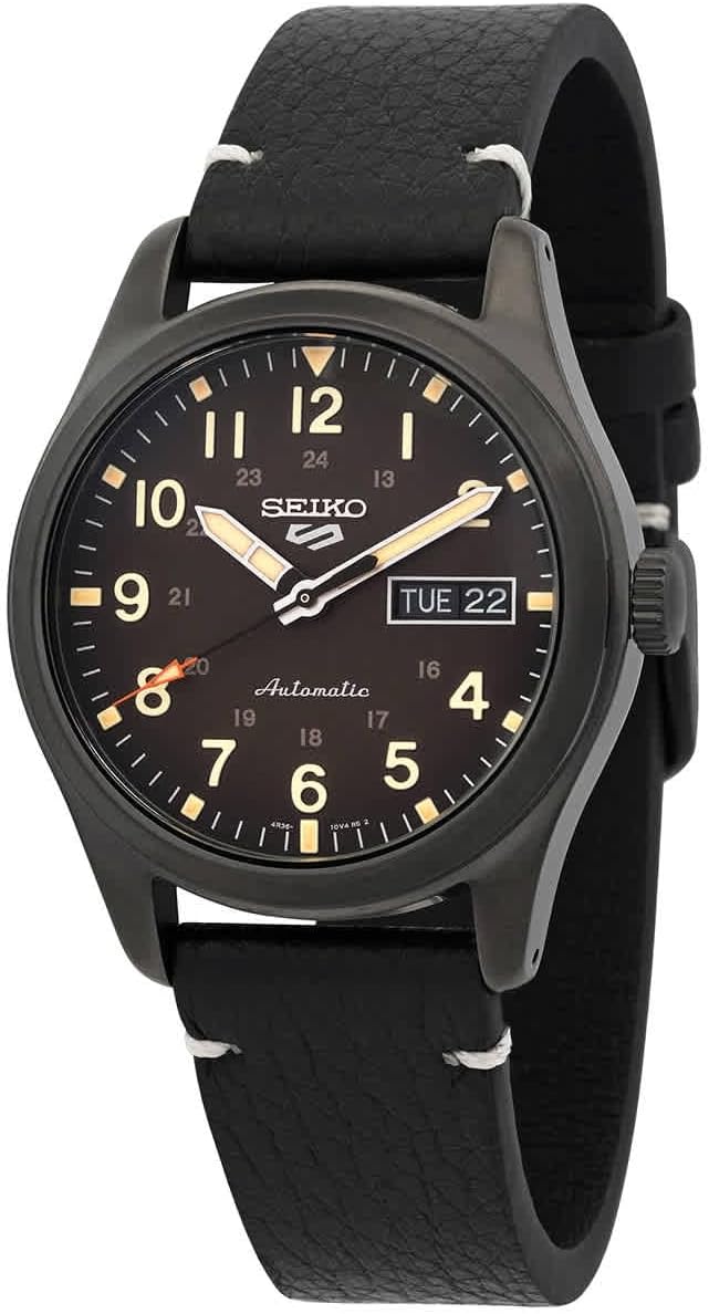 SEIKO SRPG41 Watch for Men - 5 Sports - Automatic with Manual Winding Movement, Black Dial, Stainless Steel Case with Black Ion Finish