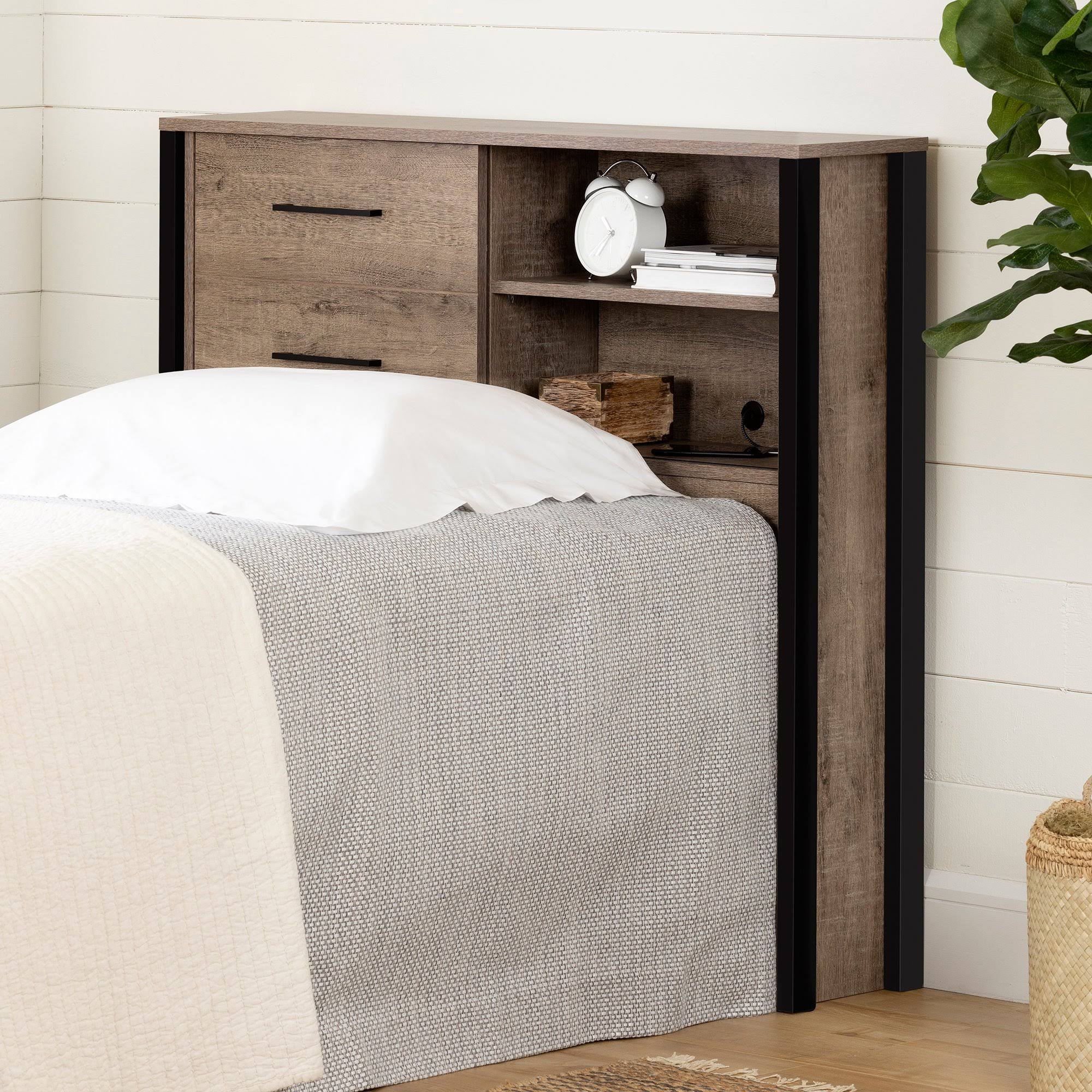 South Shore Munich Bookcase Headboard - Weathered Oak