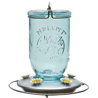 Perky-pet Blue Mason Jar Decorative Glass Hummingbird Feeder - 32 oz. Capacity