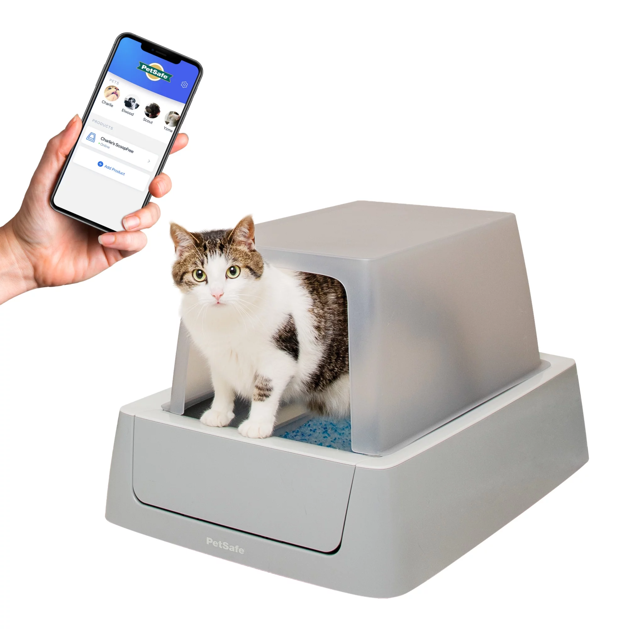 PetSafe ScoopFree Crystal Smart Front-Entry Self-Cleaning Cat Litter Box, Phone App Connected, Gray