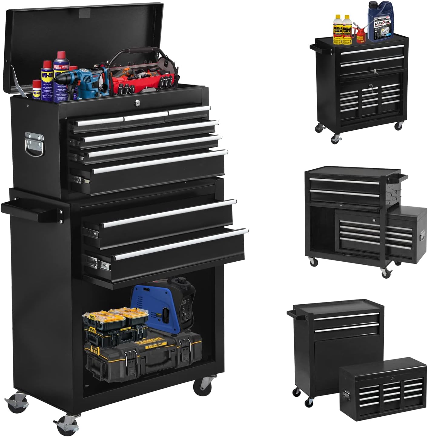 8-Drawer Tool Chest with Wheels, Tool Storage Cabinet and Tool Box, Lockable Rolling Tool Chest with Drawers
