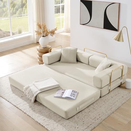 4-in-1 Folding Convertible Sofa Bed, 78 Inch Boneless Couch with Fixed-Shape Frame, Corduroy Loveseat Sleeper with Pull Out Bed