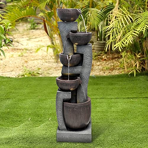 Naturefalls 32.6''H 3-Tier Retro Barrel Outdoor Waterfall Fountain Decor with LED Light,Resin Outdoor Water Feature with Decorative for Garden