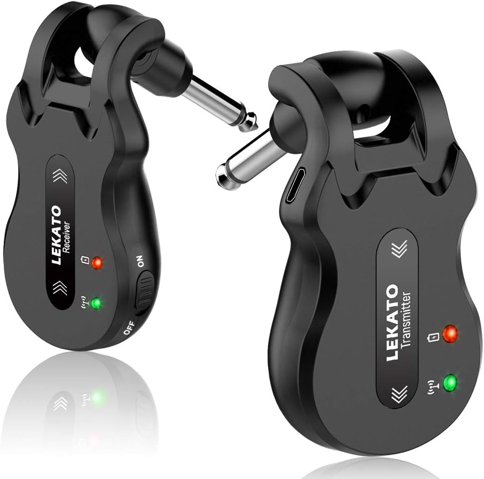 LEKATO Wireless Guitar System Wireless Audio Electric Guitar Transmitter Receiver 4 Channels Transmission Range High Frequency Battery Rechargeable