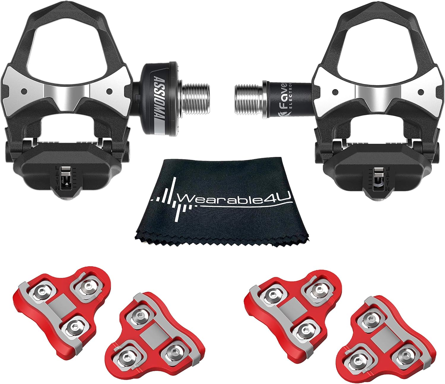 Favero Assioma Uno Pedal Based Cycling Power Meter with Extra Cleats and Wearable4U Cleaning Cloth Bundle