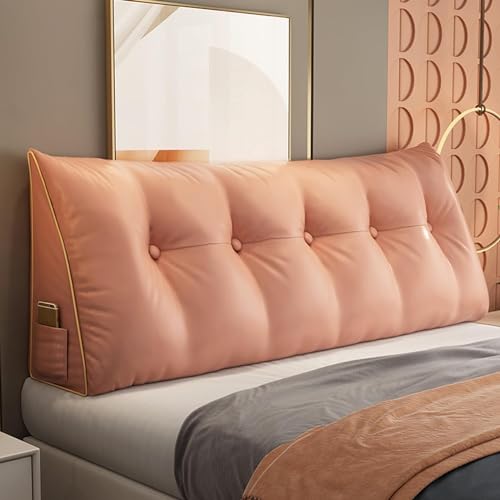 Triangular Reading Pillow Bed Backrest Large Bolster Cushion Headboard Wedge Pillow with Removable Cover and Two Large Side PocketsFor Neck & Lumbar