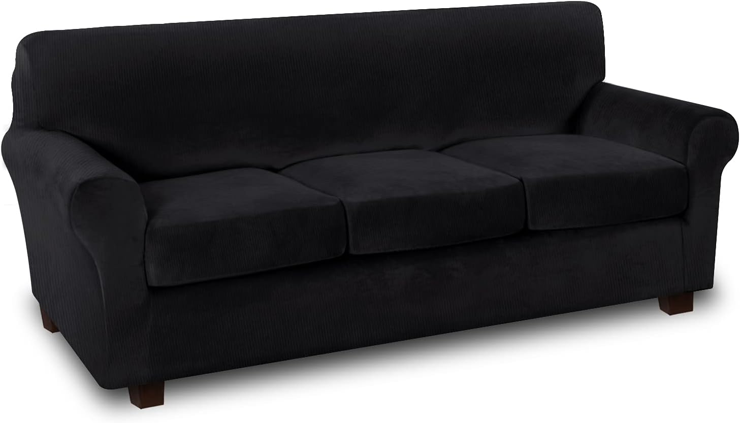 Thick Striped Velvet 4 Piece Stretch Sofa Covers Couch Covers for 3 Cushion Couch Sofa Slipcovers (Base Cover Plus 3 Cushion Covers) Feature Soft