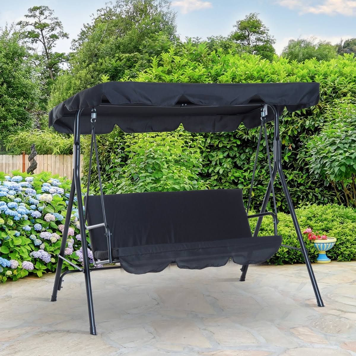 Outdoor Outsunny 3 Person Steel Canopy Porch Swing - Black
