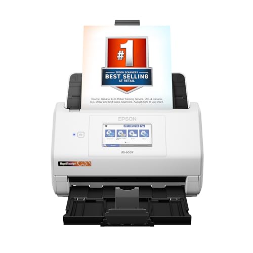 Epson RapidReceipt RR-600W Wireless Desktop Color 2-Sided Receipt & Document Scanner with ScanSmart AI PRO Receipt Management & PDF Software for PC &