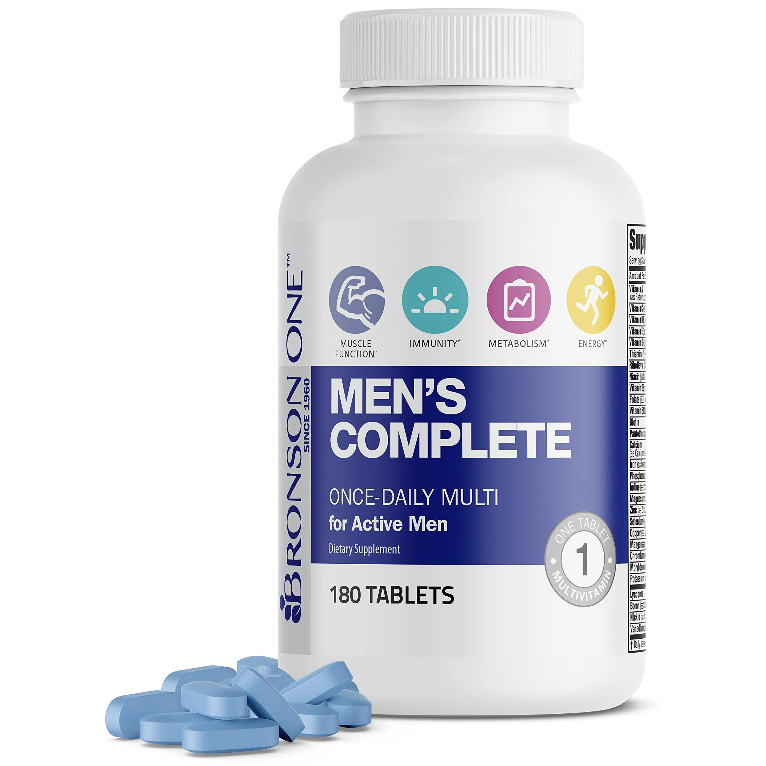 Bronson ONE Daily Mens Complete Multivitamin Multimineral Once-Daily Multi for Active Men, 180 Tablets - Kansas Nuitrition - HNZSDS