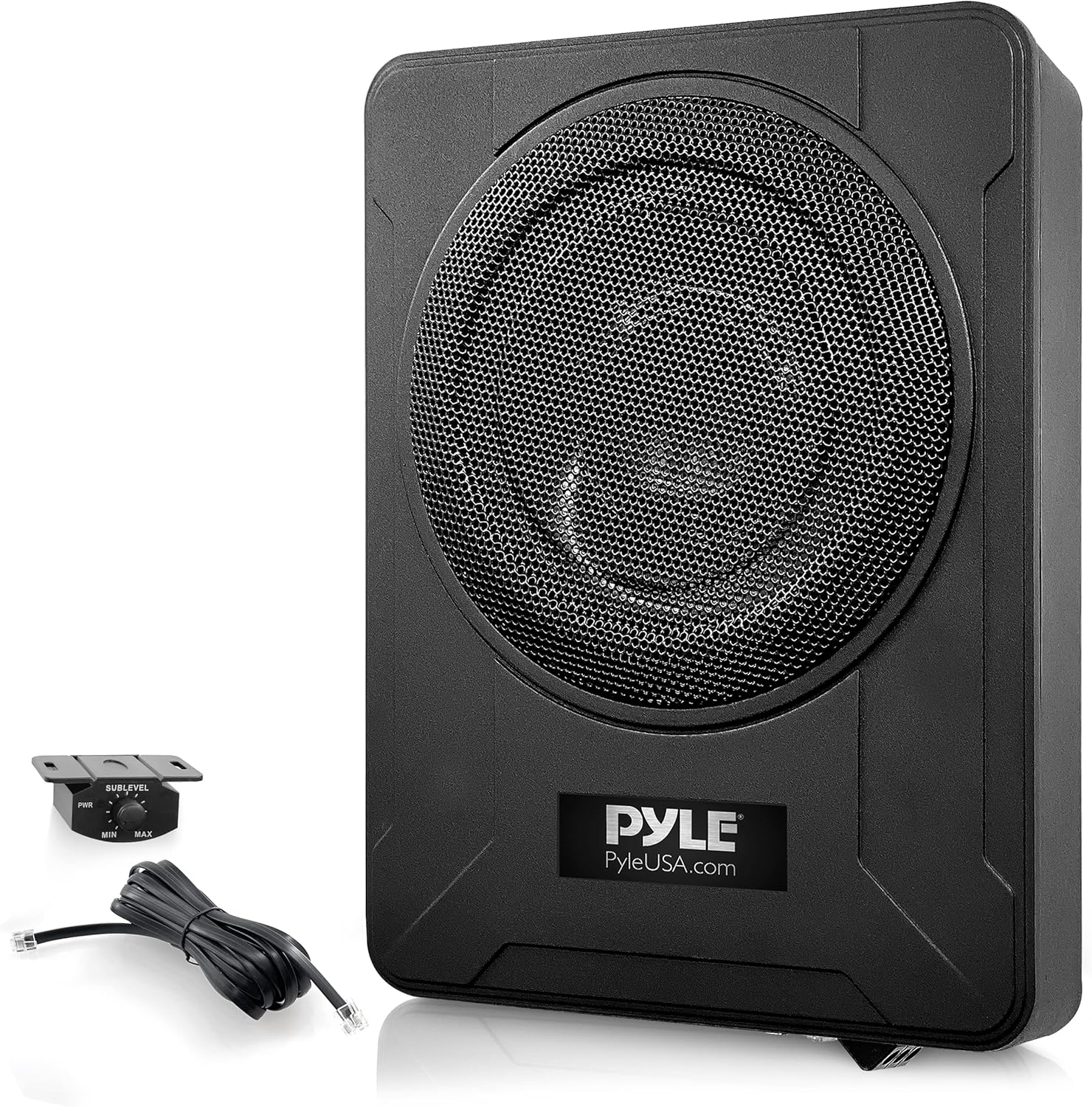 8-Inch Low-Profile Amplified Subwoofer System - 600 Watt Compact Enclosed Active Underseat Car Audio Subwoofer with Built in Amp