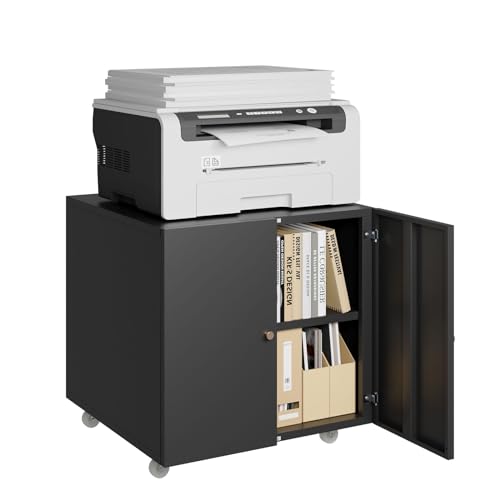 Mobile Mobile Printer Stand with Storage, Lateral Filing Cabinet with Adjustable Shelf