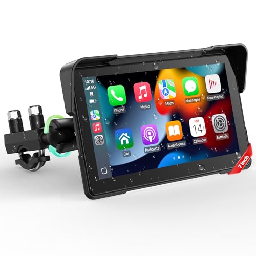 LAMTTO 7-Inch Wireless Motorcycle Carplay GPS Navigation System with Apple Carplay and Android Auto