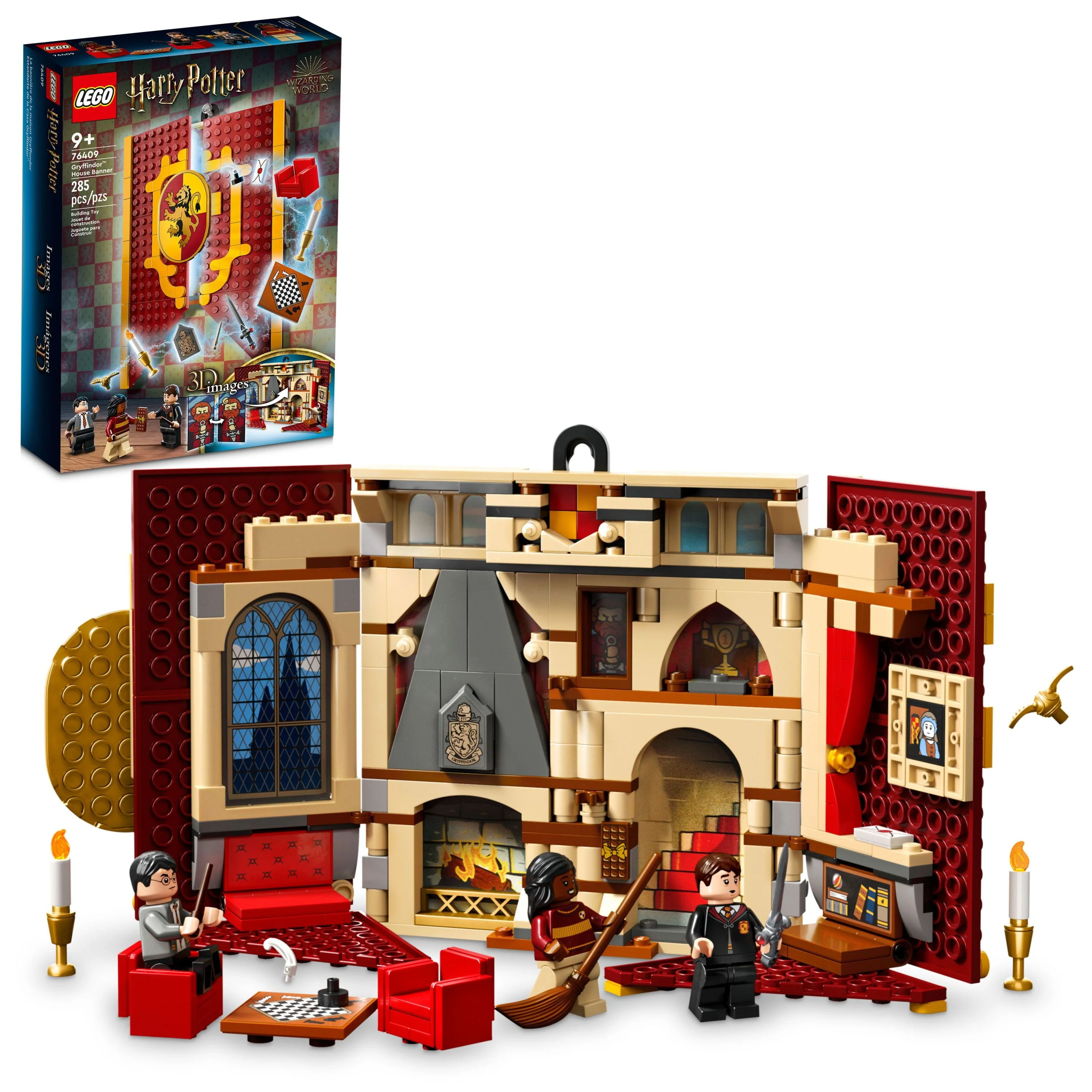 LEGO Harry Potter Gryffindor House Banner Set 76409, Hogwarts Castle Common Room Toy or Wall Display, Fold Up Travel Toy