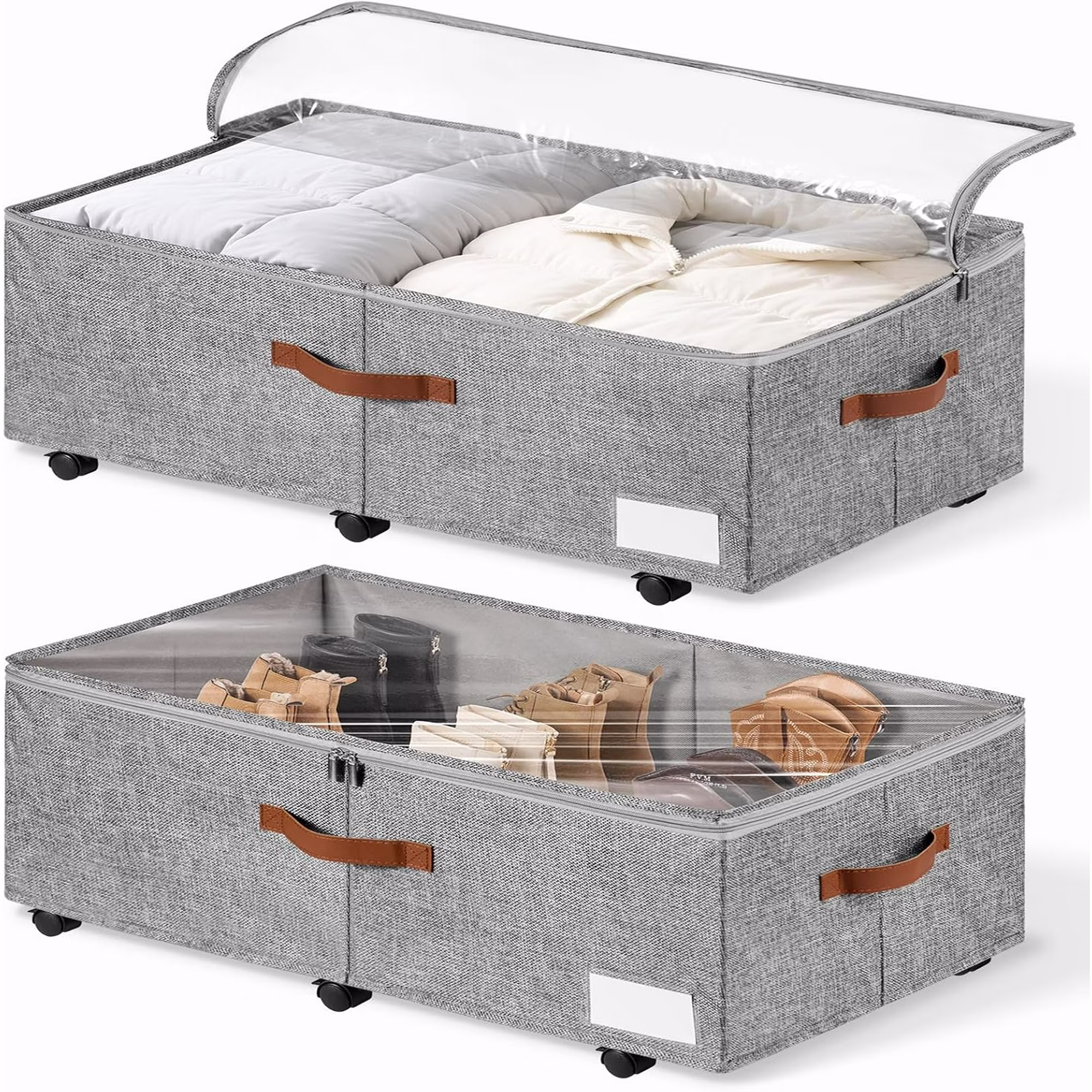 60L Large Under Bed Storage with Wheels Pack of 2, Underbed Shoe Container Bin with Clear Lid Cover