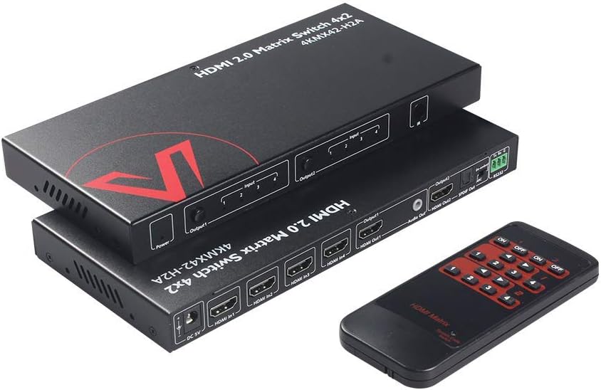 AV Access HDMI 2.0 Matrix Switch 4x2 4K@60Hz 4:4:4 HDR ARC/CEC SPDIF 5.1CH, 3.5mm Stereo Audio, Scaler 4K 1080P Synch, Work at Home