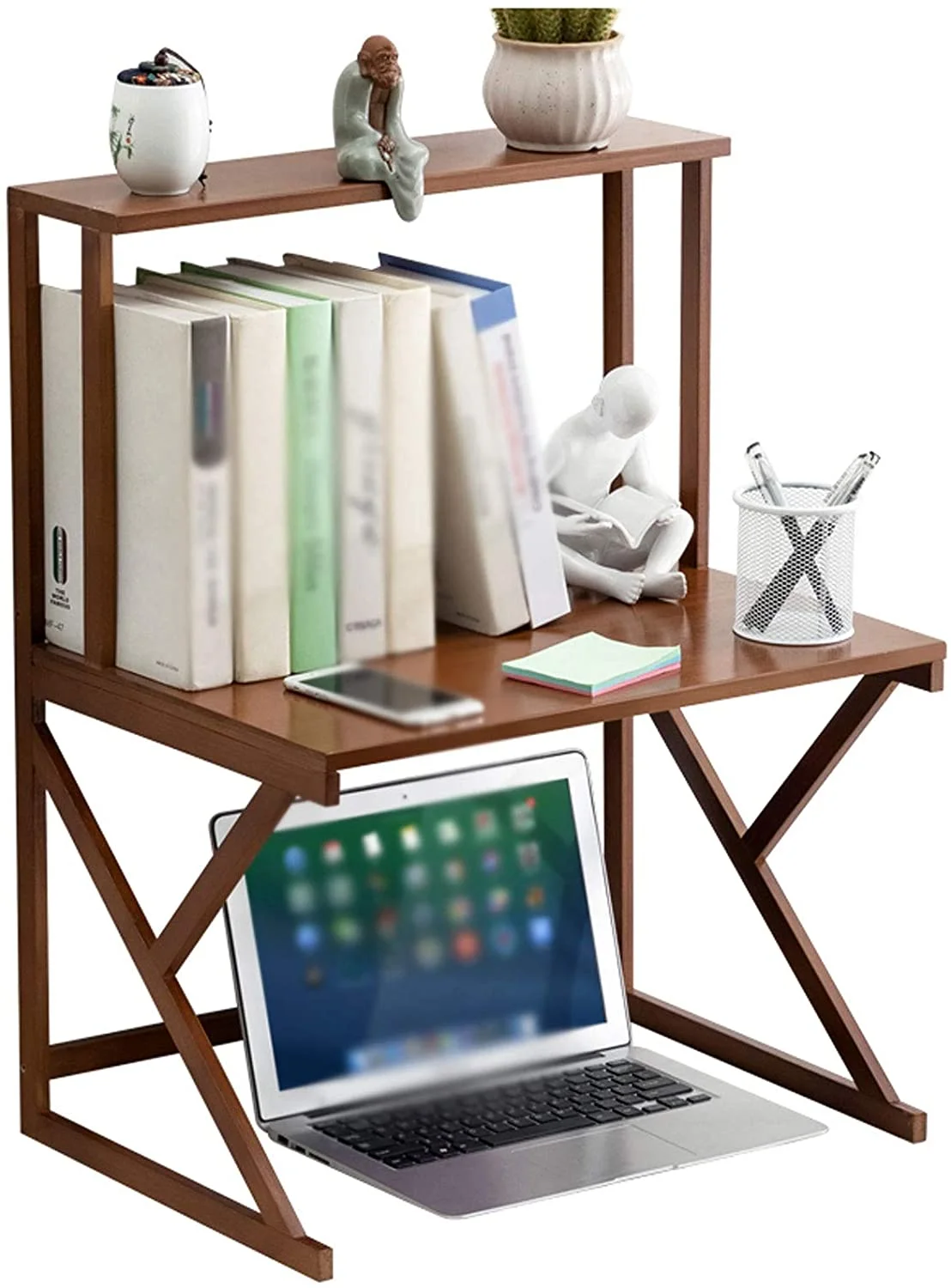 HOOMHIBIU Bookshelf for Bedroom Desktop Bookcase Desktop Double Layer Bookshel Display Rack Large-Capacity Desk Organizer  for Office  Study