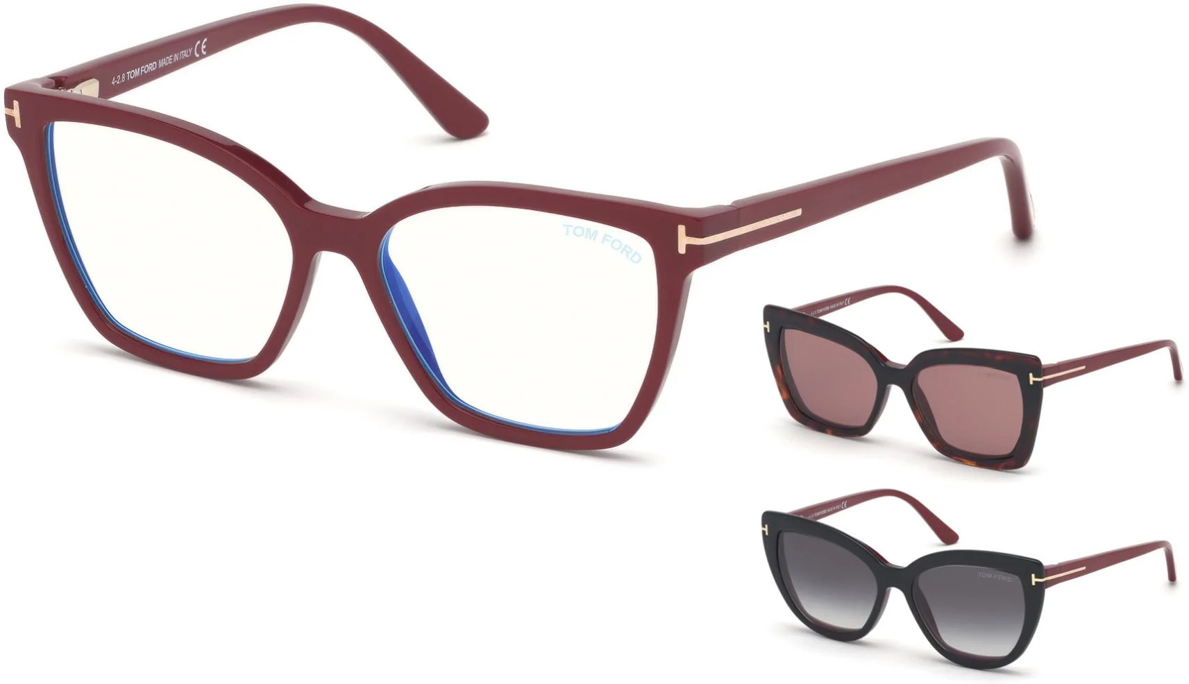 Tom Ford 5641 075 Red Eyeglasses 2 Clips (Black Gray Gradient & Havana Brown)