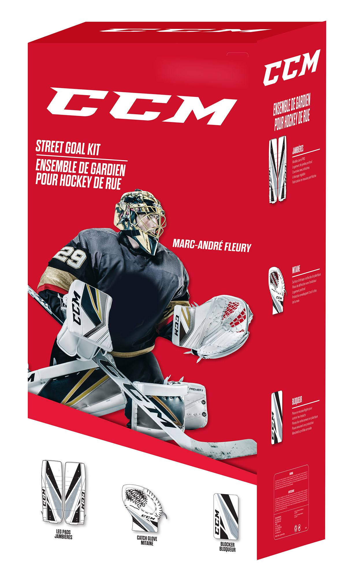 CCM Fleury Street Hockey Goalie Pad Set, Size 24, Black