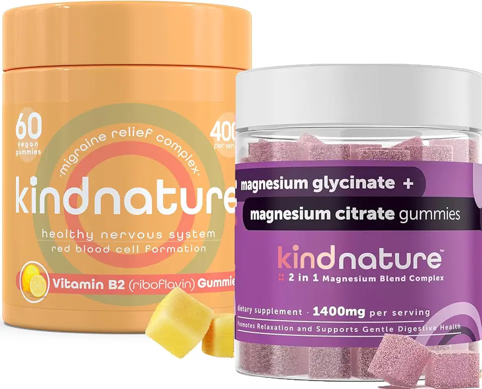 Kind Nature Migraine Relief Power Duo: B2 & Magnesium Gummies Bundle - Kansas Nuitrition - HNZSDS