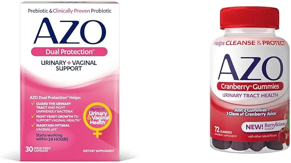 AZO Dual Protection Urinary Vaginal Support Probiotic Plus Urinary Tract Health Cranberry Gummies, 72 Count - Kansas Nuitrition - HNZSDS