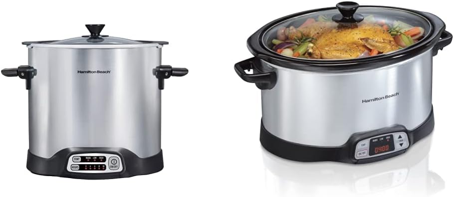 Hamilton Beach Sear & Cook Stock Pot Slow Cooker with Stovetop Safe Crock, Large 10 Quart Capacity, Programmable