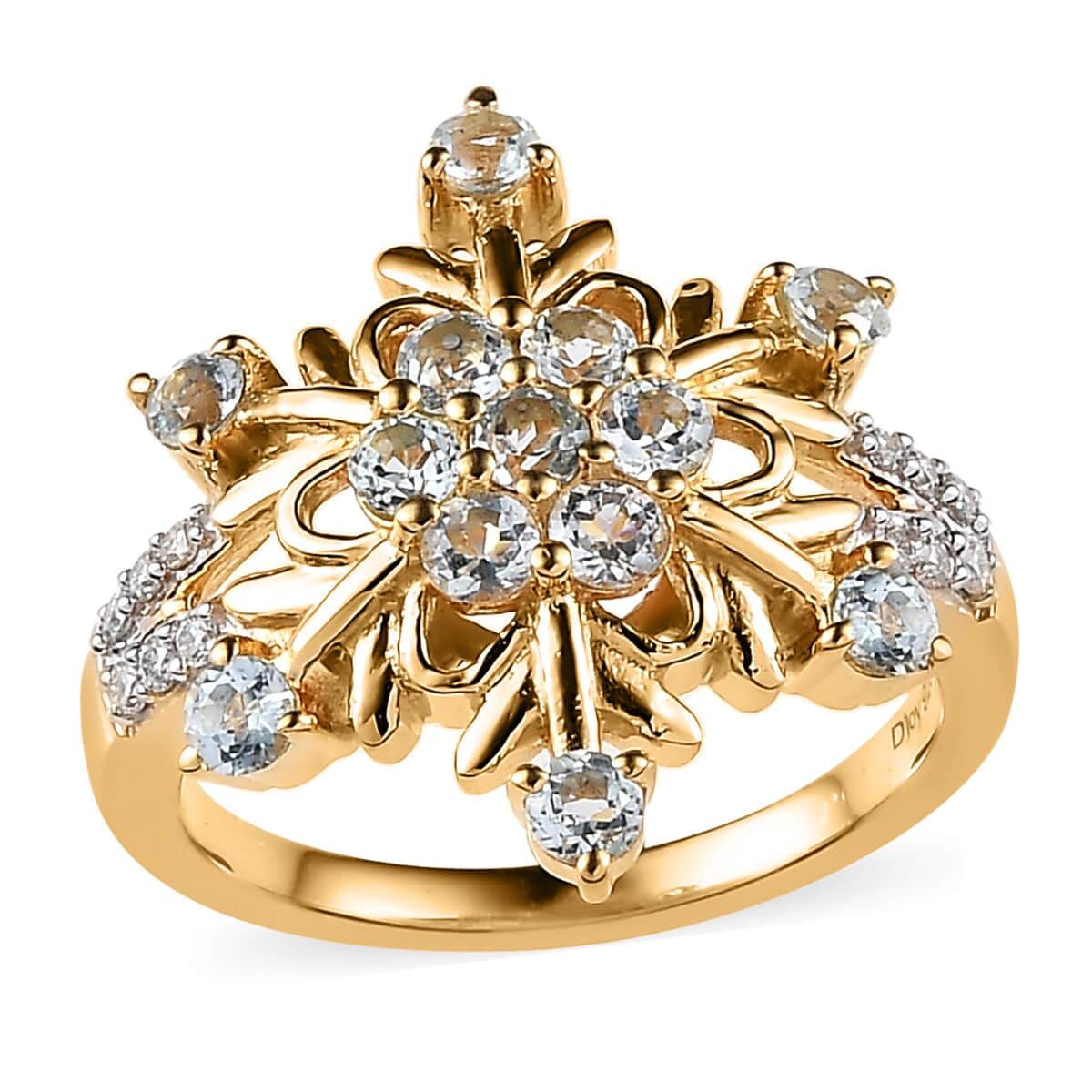 Shop LC Blue Skyblue Topaz Moissanite Round 925 Sterling Silver Vermeil Yellow Gold Plated Cluster Ring for Women Jewelry Size 9 Ct 0.94 Birthday