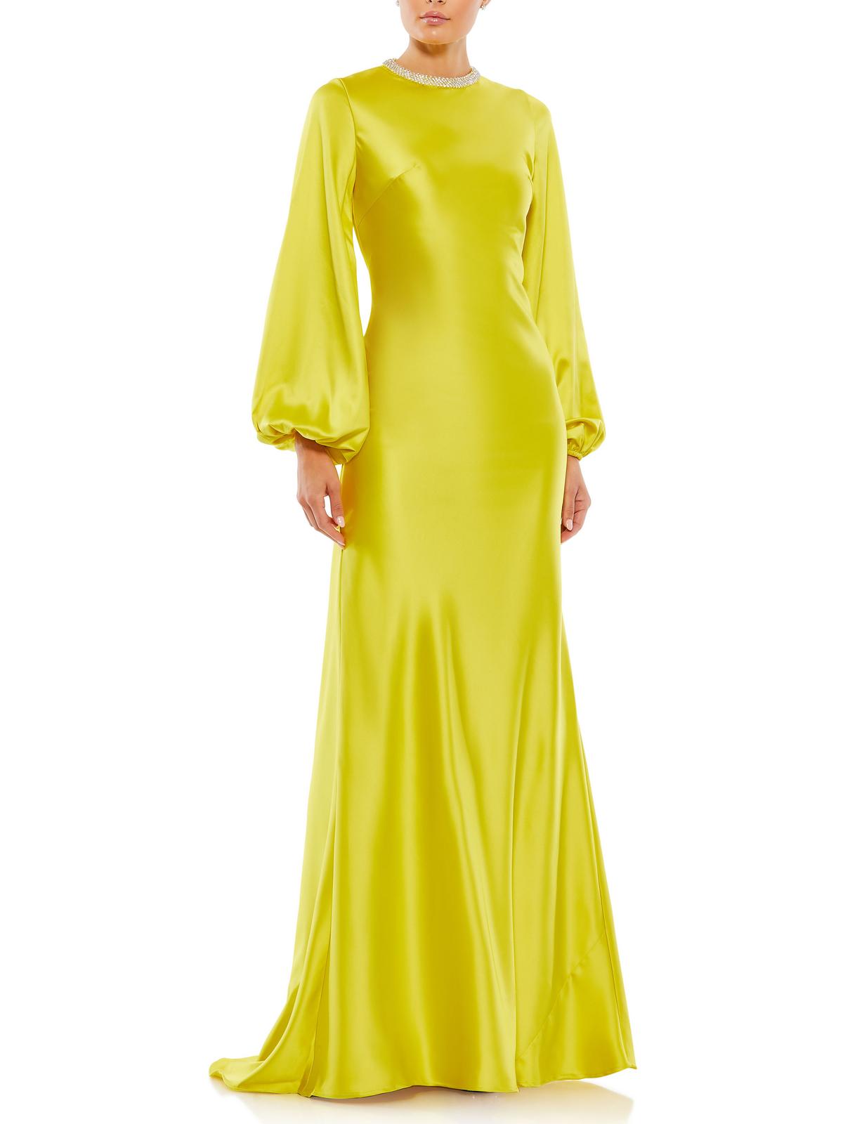 Ieena for Mac Duggal Womens Satin Embellished Evening Dress