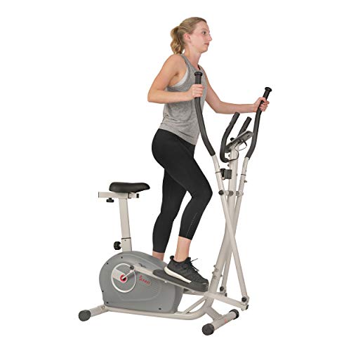 Sunny Health & Fitness 2-in-1 Magnetic Elliptical Upright Bike Essential Workout, Full-Body Exercise