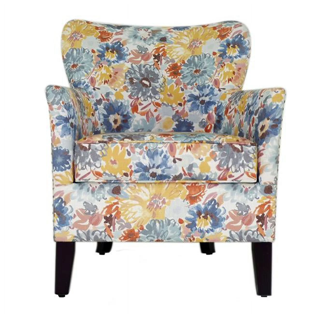HomeRoots 483766 36 x 28.5 x 32.5 in. Blue Yellow & Brown Polyester Blend Floral Arm Chair