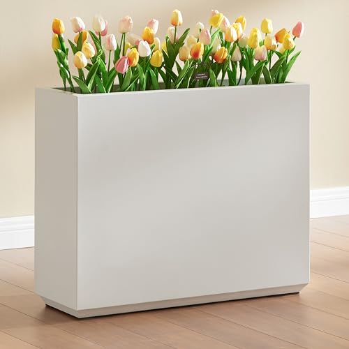 Metallic Heavy Outdoor Planter Box, Span Planter, Long and Tall Divider Planter, 38Lx10Wx30H, White, 48.8 Pounds