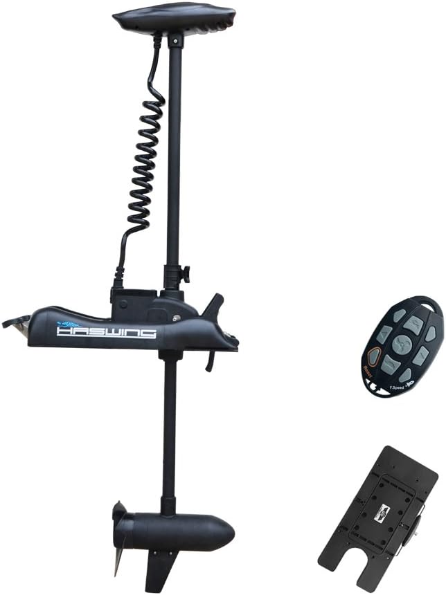 AQUOS Haswing 12V 55LBS Bow Mount Trolling Motor with Remote Control and Quick Release Bracket for Pontoon Boat Fishing (Black, 54)
