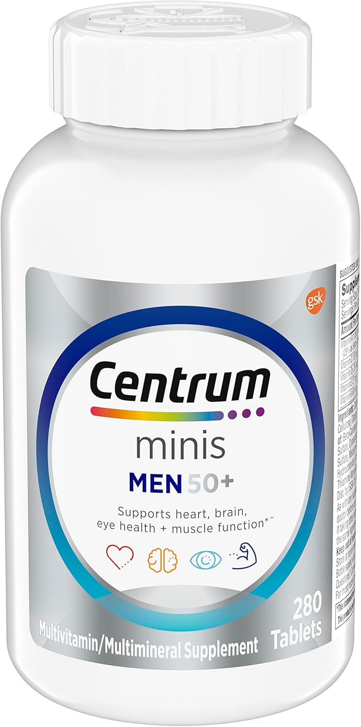 Centrum Minis Silver Multivitamin for Men 50 Plus, Multivitamin/Multimineral Supplement, Vitamin D3, B-Vitamins and Zinc, Non-GMO Ingredients