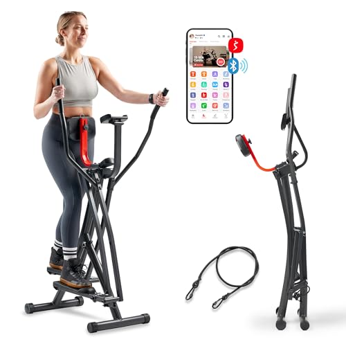 Sunny Health & Fitness Smart Air Walk Elliptical, Foldable Machine w/ 30-INCH Stride, Cardio Cross Trainer Glider for Home Exercise