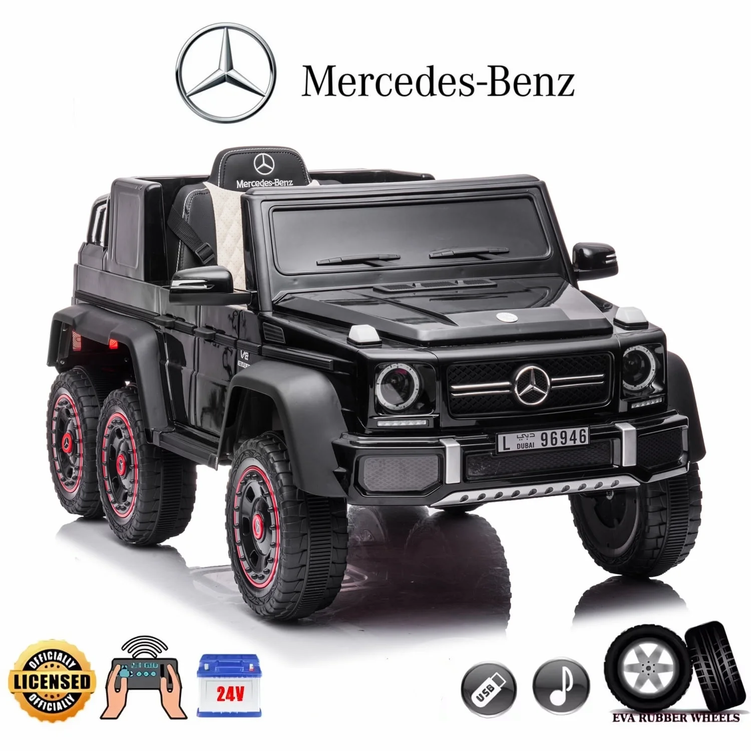 BATE 24V Powered Ride on Cars with 6 Wheels, Mercedes Benz Electric Car Vehicles with Remote Control, MP3 Player, Kids Ride On Toys for Boys Girls