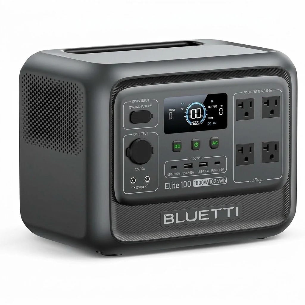 Bluetti Elite 100 V2 Portable Power Station, 1024Wh LFP Battery Backup w/ 4 1800W AC Ports (3600W Surge), 35% Smaller, Fast Charge and UPS Solar