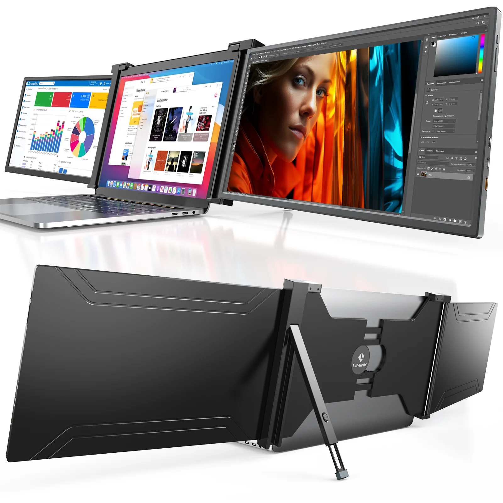 LIMINK S20 15.4" Triple Monitor for Laptop, FHD 1080P Laptop Screen Extender for 15.6-18.5" Laptop Compatible for MacOS & Windows