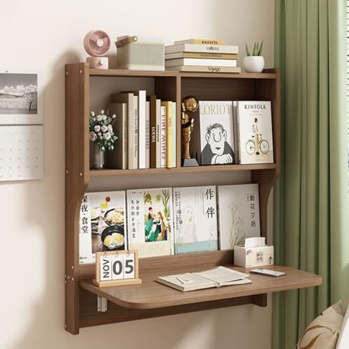 Wall Mounted Drop-Leaf Table, Wall Mounted Floating Folding Table with Storage Shelves, Multifunctional Computer Workstation