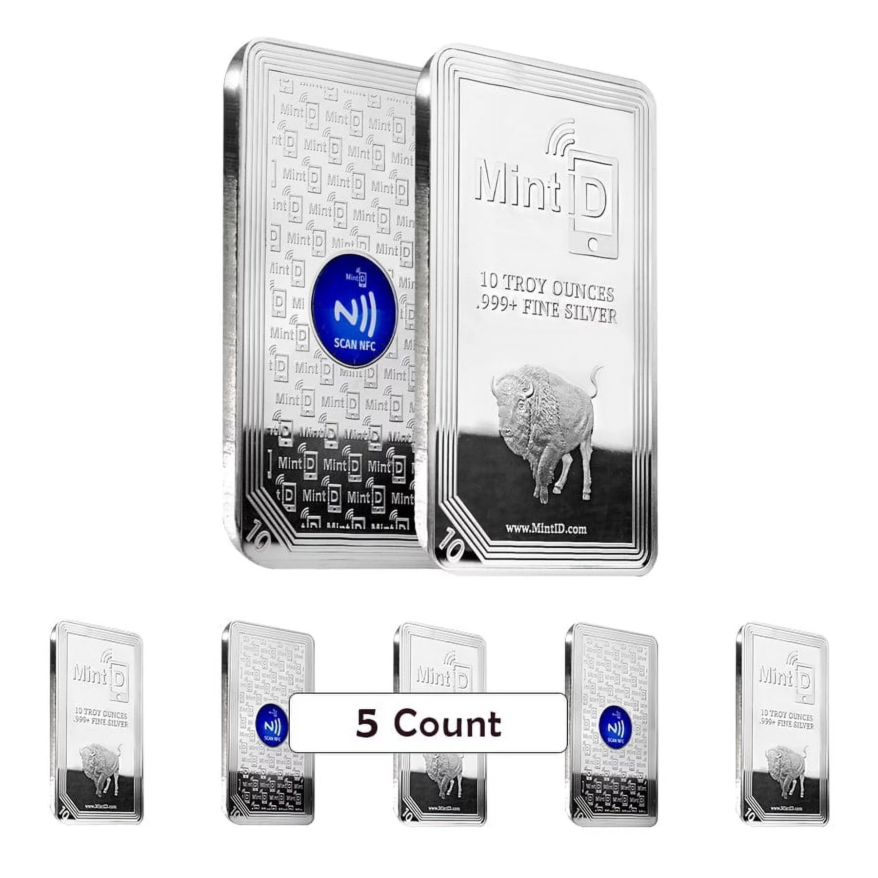Lot of 5 - 10 oz MintID Buffalo Silver Bar .999+ Fine (NFC Scan Authentication) - Curated Treasures Market