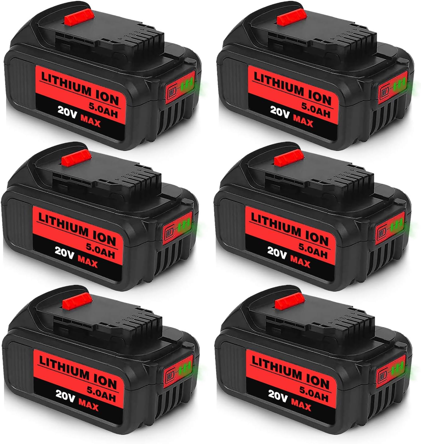 6Packs 20Volt 5.0Ah DCB205 Replacement for Dewalt 20V MAX XR Battery Lithium Compatible with DCB204 DCB205 DCB206 DCB205-2 DCB200 DCB180 DCD985B
