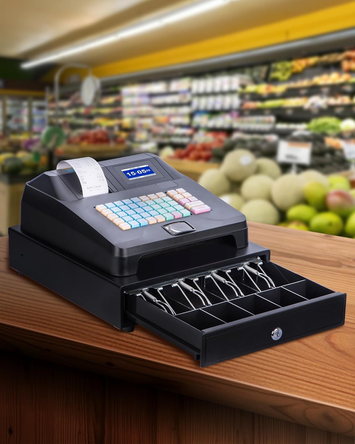 Cash Register for Small Businesses with Cash Drawer& Built-In Receipt Printer, Electronic Cash Registers with Dual Display for Cashier and Customer