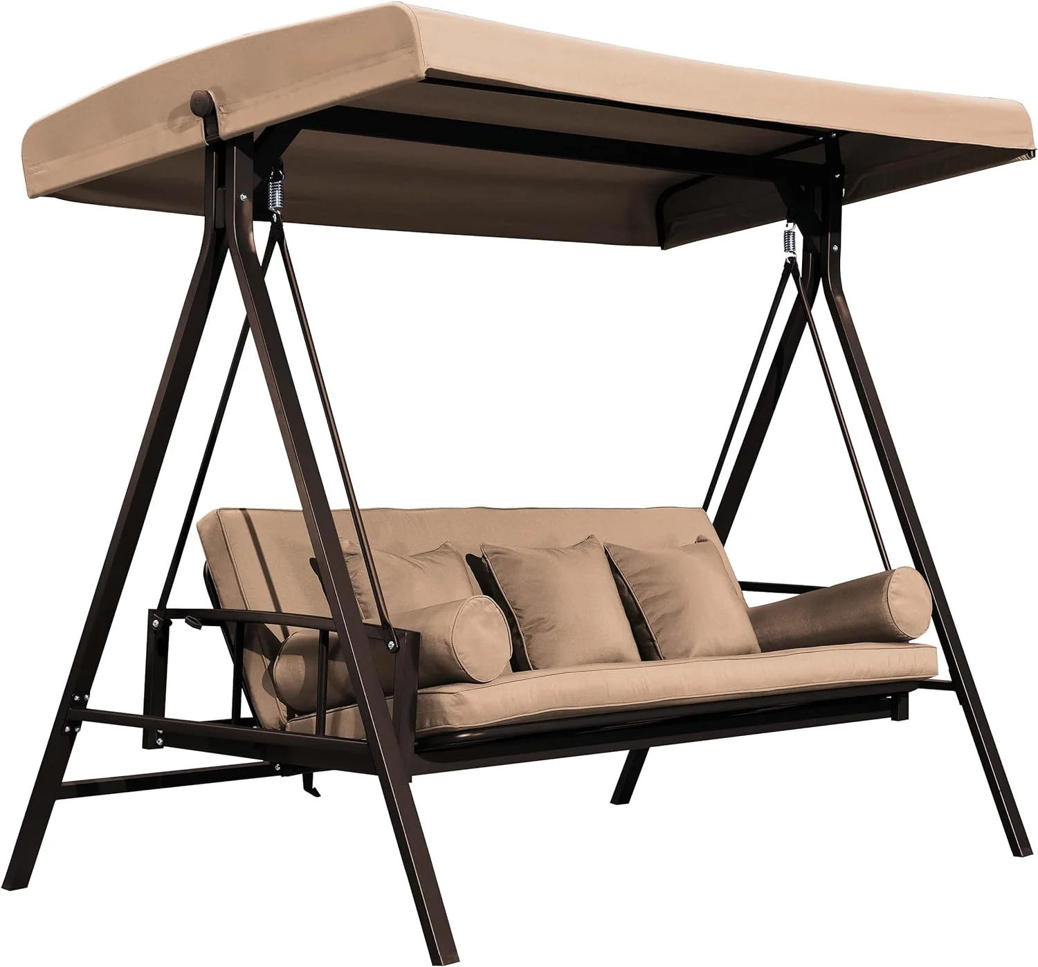 PURPLE LEAF Outdoor Patio Porch Swing Adjustable Backrest, 3-Seat Swing Chair with Weather Resistant Steel Frame for Backyard Front Porch Lawn
