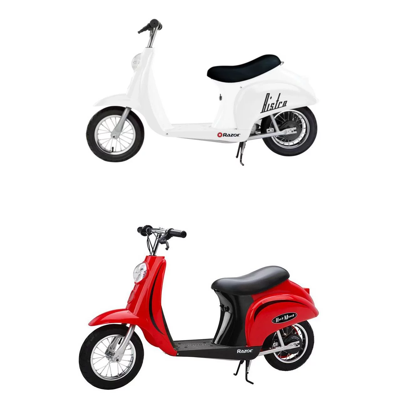 Razor Pocket Mod Miniature Euro 24V Electric Retro White Scooter & Red Scooter - Curated Treasures Market