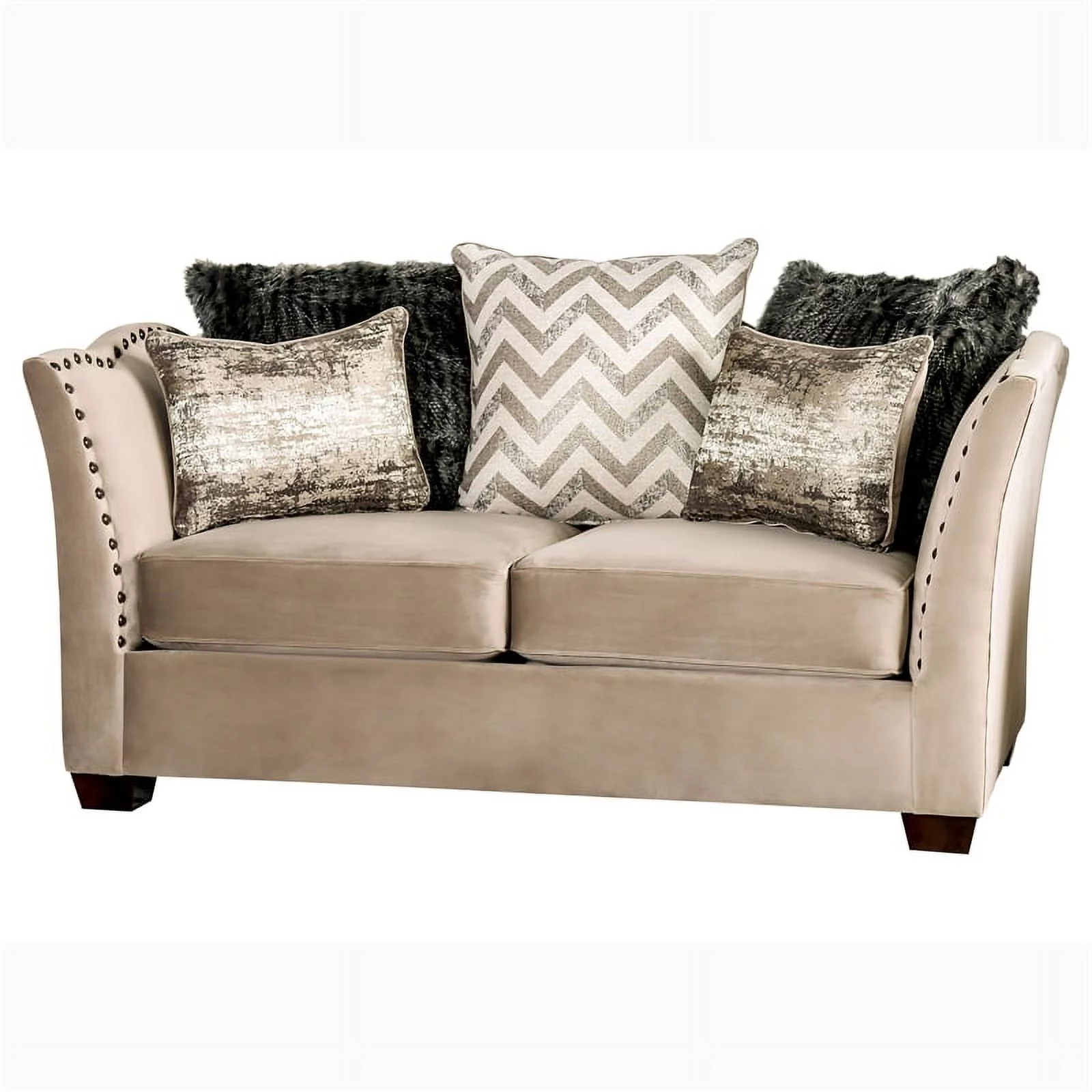 Furniture of America Keinisha Transitional Fabric Nailhead Loveseat in Beige