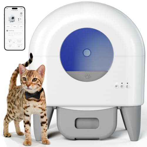 Self Cleaning Litter Box,95L Automatic Cat Litter Box Self Cleaning Large Capacity for Multiple Cats, App-Controlled with Safety Sensors