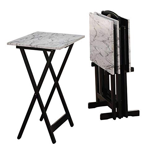 New 5-Pieces Faux Marble TV Snack Food Tray Set Stand Trays Dining Cart Storage Individual Tray (Open): 26.25" H x 19" W x 15.75" D Overall