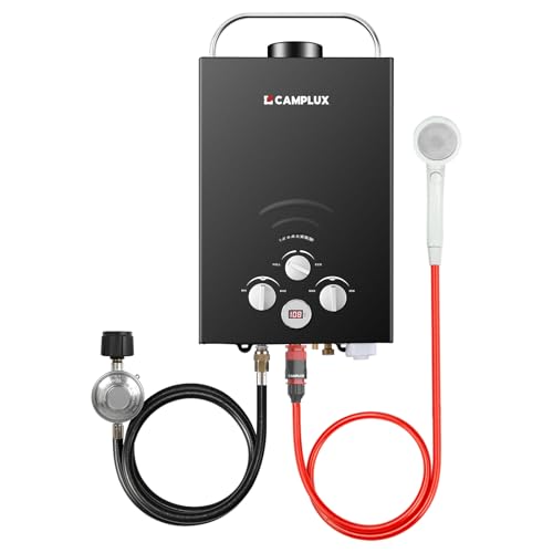 CAMPLUX 2.64 GPM Propane Portable Gas Water Heater, 68,000 BTU Outdoor Tankless Camping Water Heater with Digital Display, White
