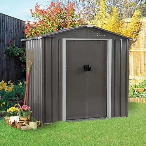 Vongrasig 6 x 4 x 6 FT Outdoor Storage Shed Clearance with Lockable Door Metal Garden Shed Steel Anti-Corrosion Storage House Waterproof Tool Shed